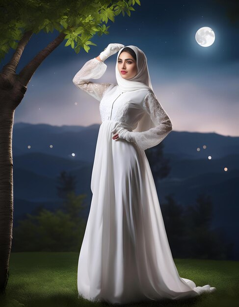 Radiant Beauty Pakistani Woman Embracing Moonlit Serenity