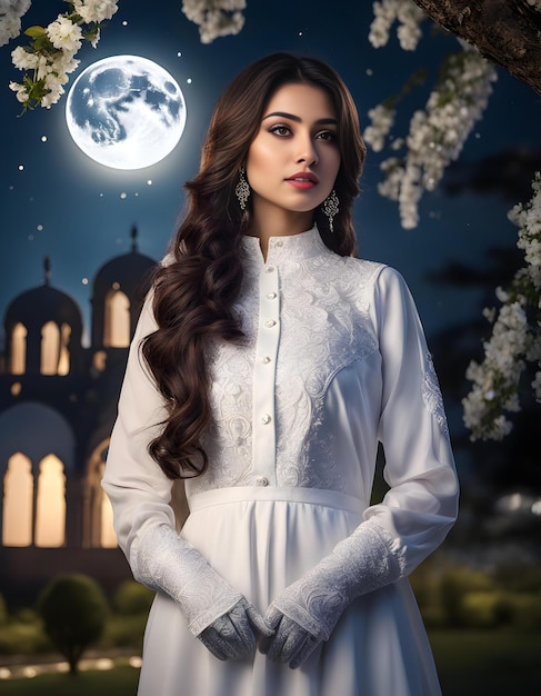 Radiant Beauty Pakistani Woman Embracing Moonlit Serenity