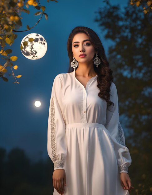 Radiant Beauty Pakistani Woman Embracing Moonlit Serenity