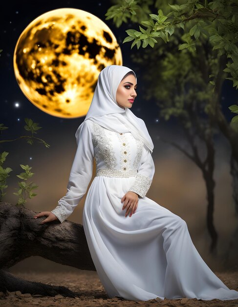 Radiant Beauty Pakistani Woman Embracing Moonlit Serenity