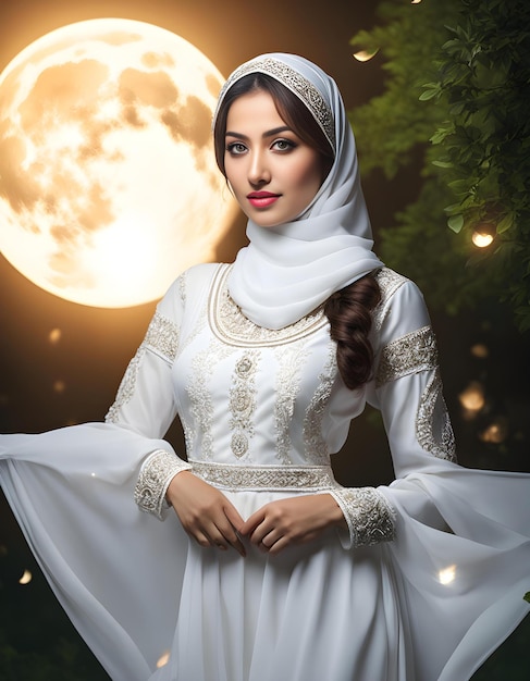 Radiant Beauty Pakistani Woman Embracing Moonlit Serenity