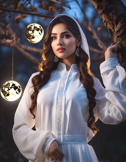 Photo radiant beauty pakistani woman embracing moonlit serenity