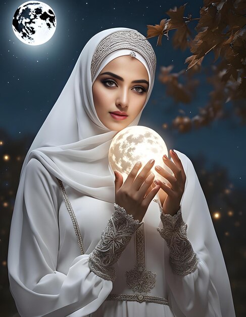 Photo radiant beauty pakistani woman embracing moonlit serenity