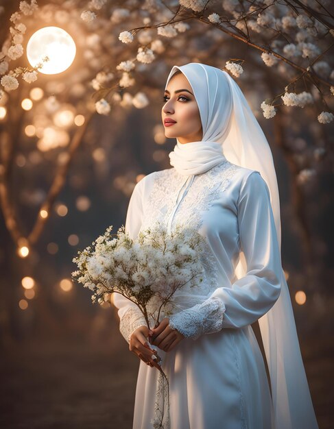 Photo radiant beauty pakistani woman embracing moonlit serenity