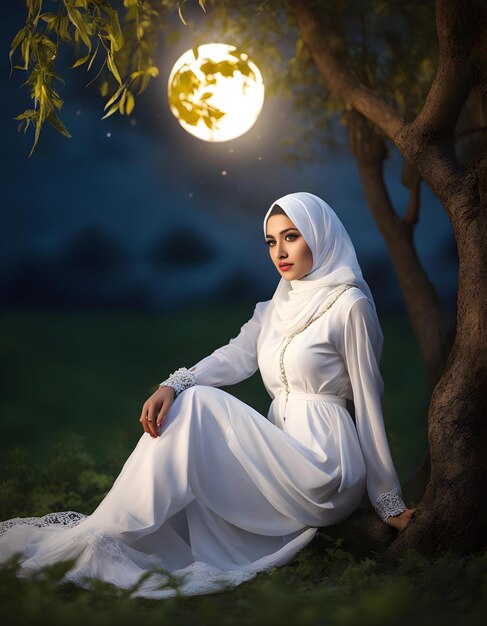 Photo radiant beauty pakistani woman embracing moonlit serenity