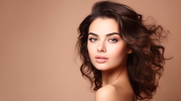 Портрет сияющей красоты с текущими волосами для косметической рекламы генеративного ИИ