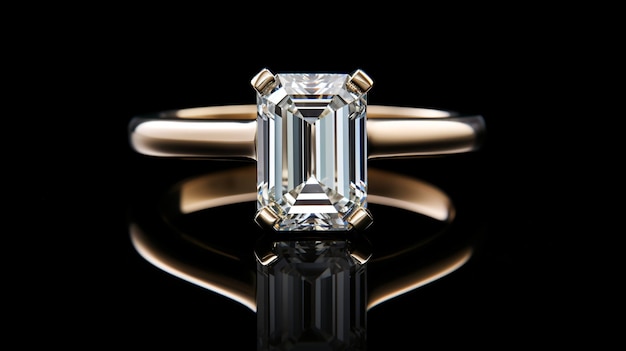 The radiant beauty of a solitary emeraldcut diamond engagement ring bathed in soft ambient