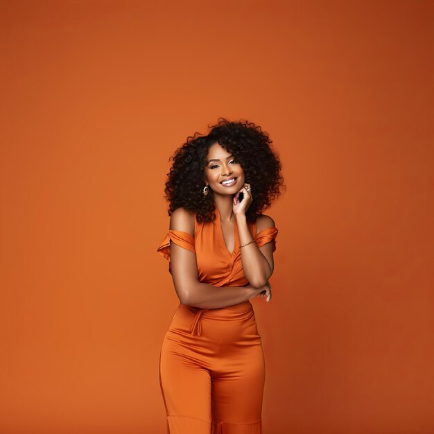 Photo radiant beauty a stunning portrait of a glamorous black woman with perfectly curled hair and flawle