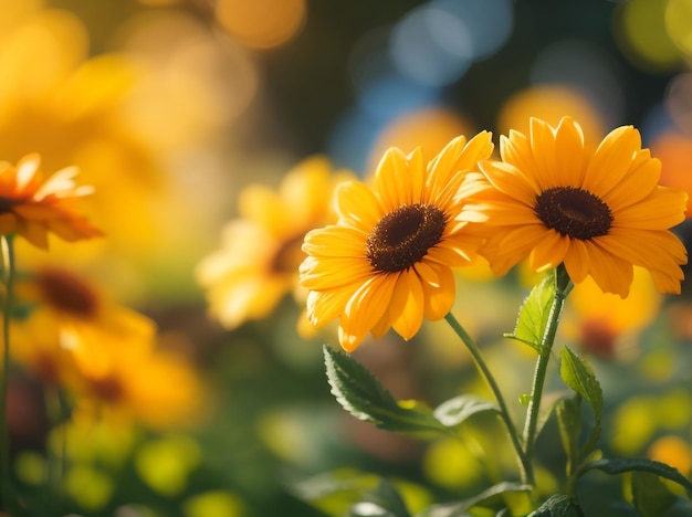 Radiant blooms colorful flowers waving in the sunshine shot in 3