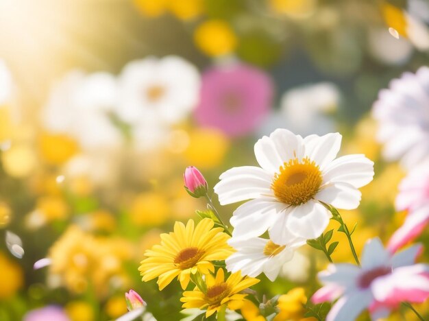 Photo radiant blooms colorful flowers waving in the sunshine shot in 3