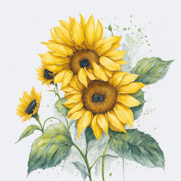 Radiant Blooms Watercolor Sunflower Painting