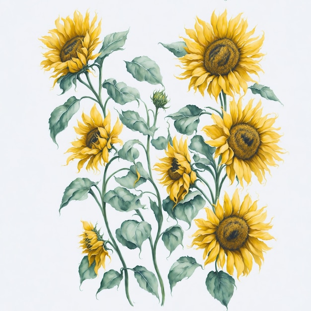 Radiant Blooms Watercolor Sunflower Painting