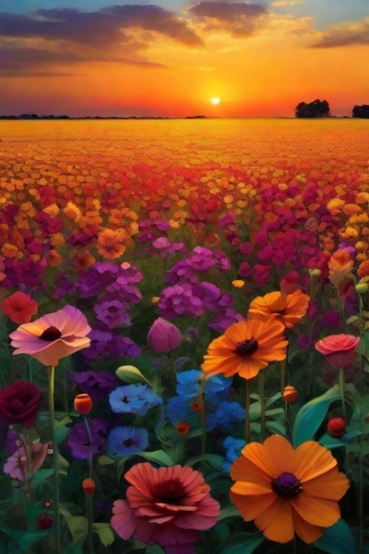 Radiant blossom symphony a vast flower field's enchantment