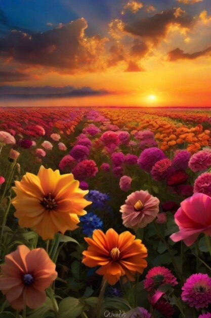Radiant blossom symphony a vast flower field's enchantment