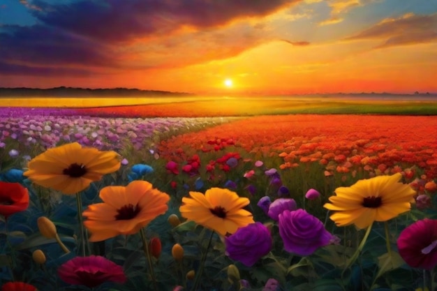 Radiant blossom symphony a vast flower field's enchantment