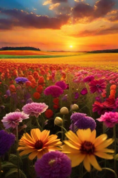 Radiant blossom symphony a vast flower field's enchantment