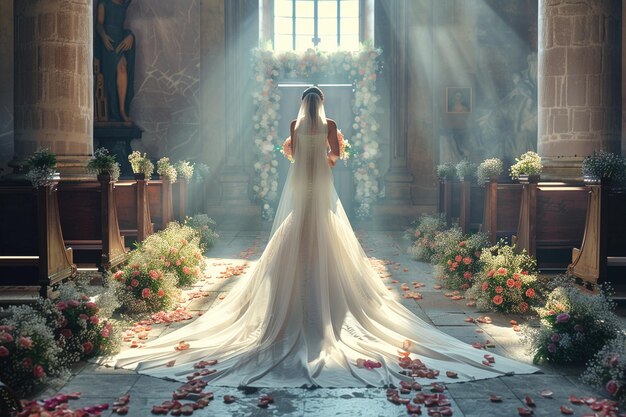 A radiant bride walking down the aisle