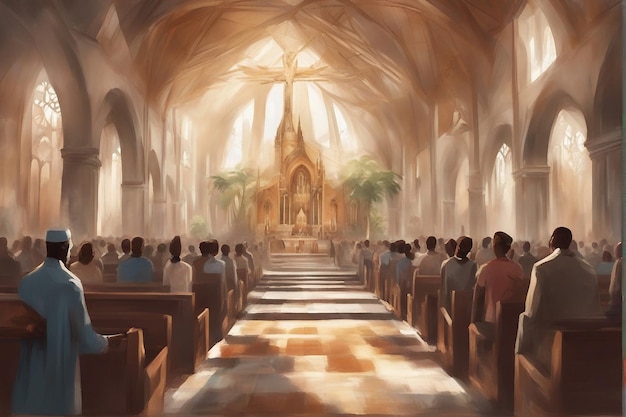 Radiant brushstrokes 16k watercolor church realism