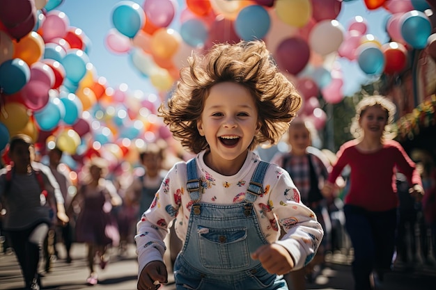 Photo radiant children in the amusement park generative ia