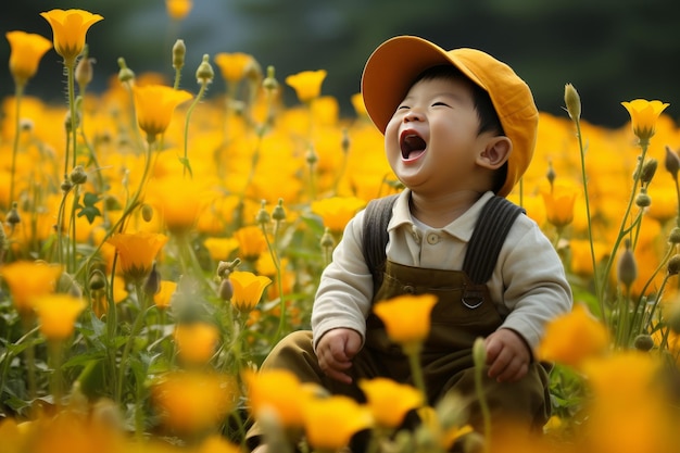 輝く子供たちの無邪気な笑顔は 太陽の光に浴びて 暖かさと喜びの囲気を呼び起こします