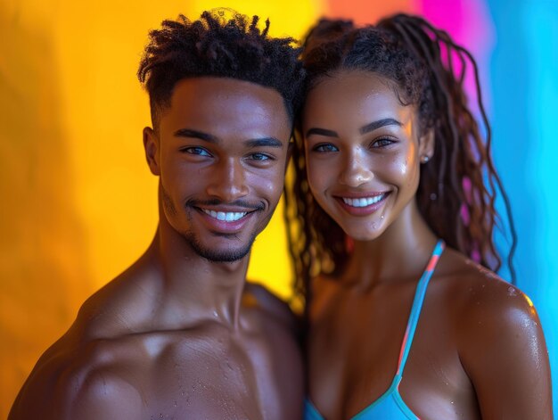 Radiant couple with colorful backdrop