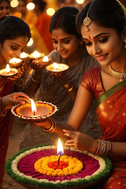 Radiant Diwali Joy Captivating Portrait of a Woman Celebrating the Festival of Lights