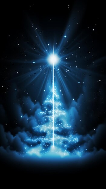 Photo radiant elegance christmas tree in the dark with rays of light