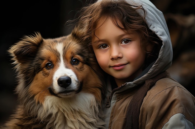 Radiant face hugs his beloved pet with joy generative IA