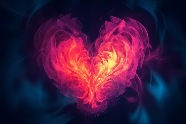 Radiant Flames of Love A Fiery Heart Wallpaper in Colorful Light Generative AI