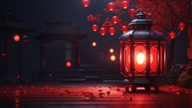 Традиционный китайский фонарь сияющего свечения, освещающий ночь