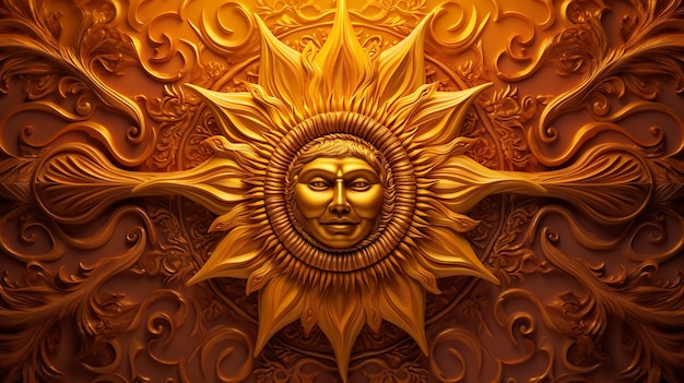 Radiant Gold Sun Illustration Complete view