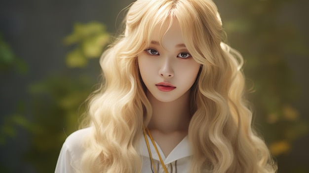 사진 빛나는 금 행복하고 귀여운 금발 소녀 한국 젊은 머리카락 이야기