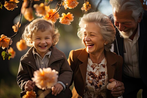 Radiant grandparents and grandchildren enjoy nature in the park., generative IA