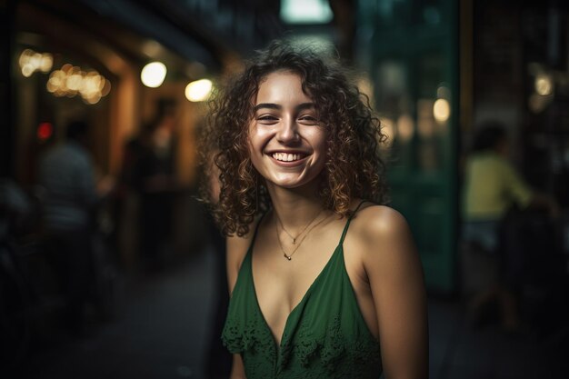 The Radiant Green Dress A Vibrant Young Woman Smiling with Joy