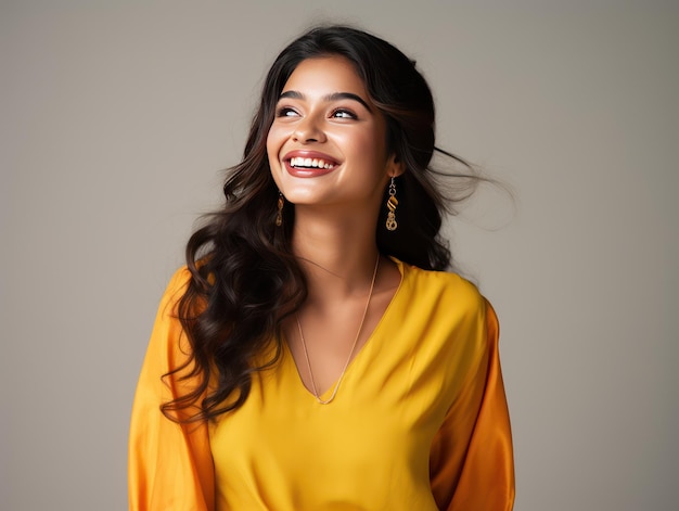 A radiant indian girl with a captivating smile embodying the essence of a joyful and positive life