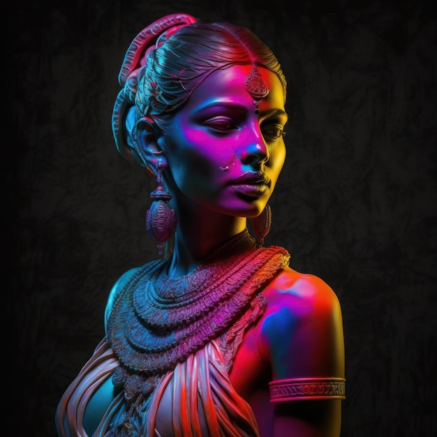 Radiant Indian Woman as a Neon Marble Statue