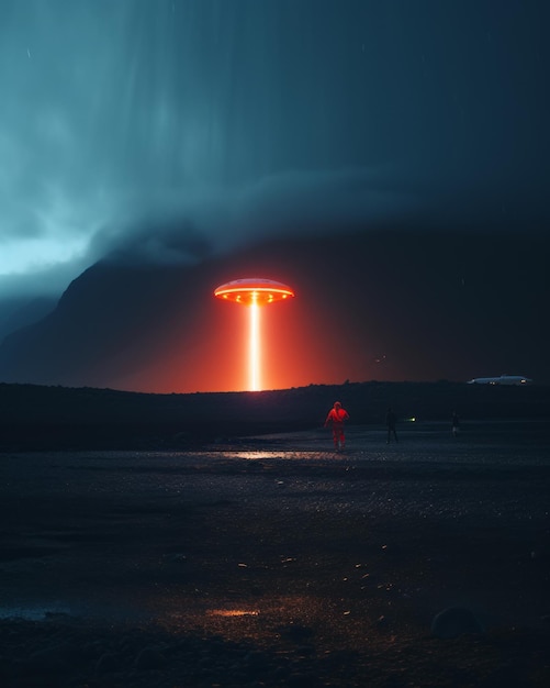 Radiant Journey Exploring NeonColored Latent Spaceship van Atlantis met Alex Strohl's Minimal Fi