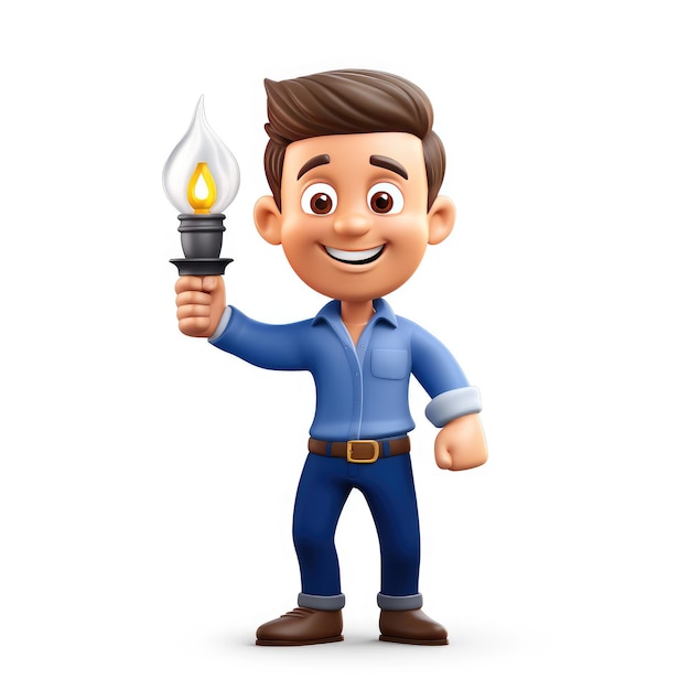 Photo radiant joy immaculate 2d emoji of a gleeful man embracing a lamp on a white background