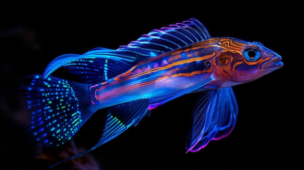 Photo radiant lanternfish in deep waters on black background