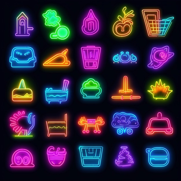 Фото radiant neon gaming icons и экспрессивный пакет дизайна эмодзи