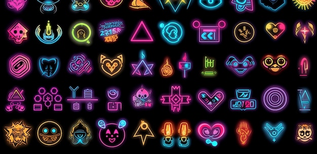 Radiant neon gaming icons and expressive emoji design pack