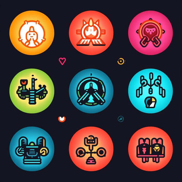 Photo radiant neon gaming icons and expressive emoji design pack