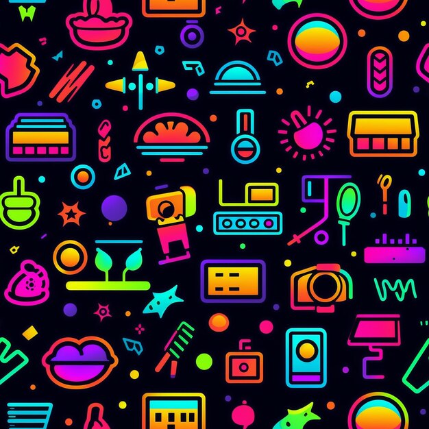 Photo radiant neon gaming icons and expressive emoji design pack