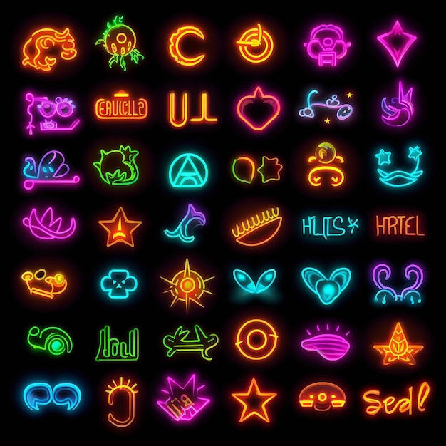 Photo radiant neon gaming icons and expressive emoji design pack