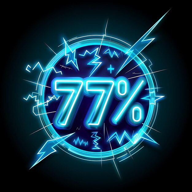 Photo radiant neon glow of 75 text in a vibrant electric blue with effect sale design concept idea art