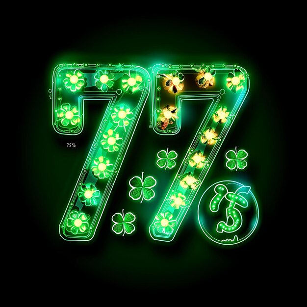 Photo radiant neon illumination of 75 text with a neon emerald col effect sale design concept idea art