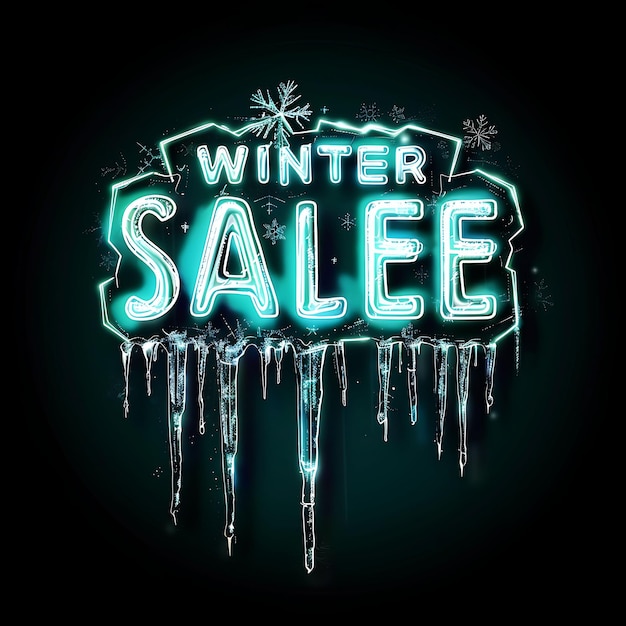 Foto radiante luminosità al neon dell'inverno testo di vendita con un effetto freddo di vendita design concept idea art