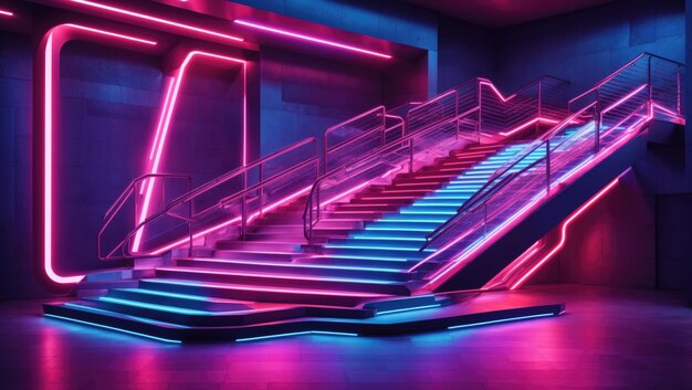 Radiant Neon Staircase A Futuristic Glowing Ascent