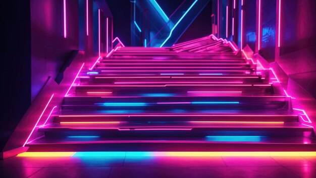 Radiant Neon Staircase A Futuristic Glowing Ascent