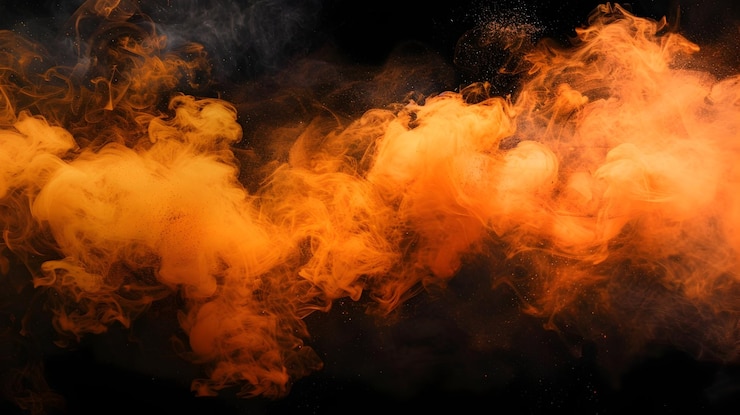 Photo radiant orange smoke clouds swirling against a dark background